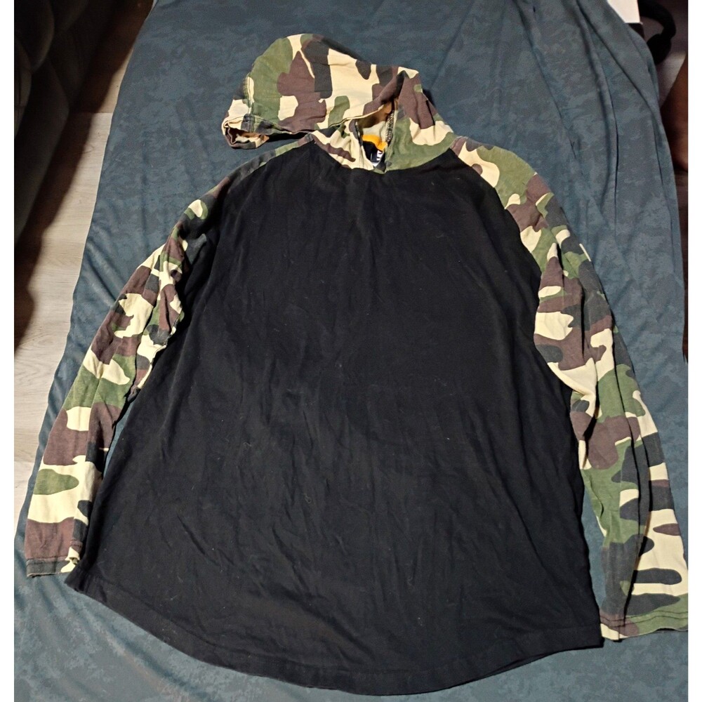 Westy MFG CO Men's Pullover Hoodie L Black w/ Camo Hood & Sleeves Long Sleeve